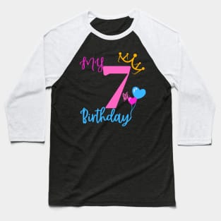 7th Birthday Girl Shirt - Cute Tee for Seventh Birthday Celebration Baseball T-Shirt